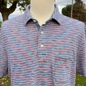 -Feherty Blue w/Pink Stripe Polo Shirt S/S Men's Size Large